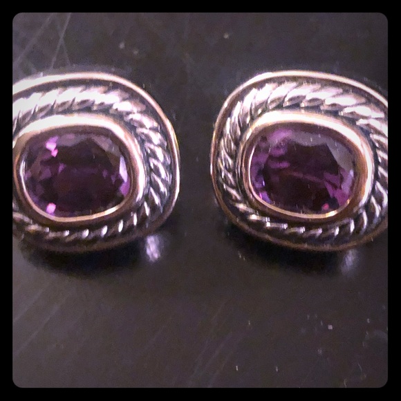 Clip earrings with purple stone set in silvertone - Picture 1 of 2